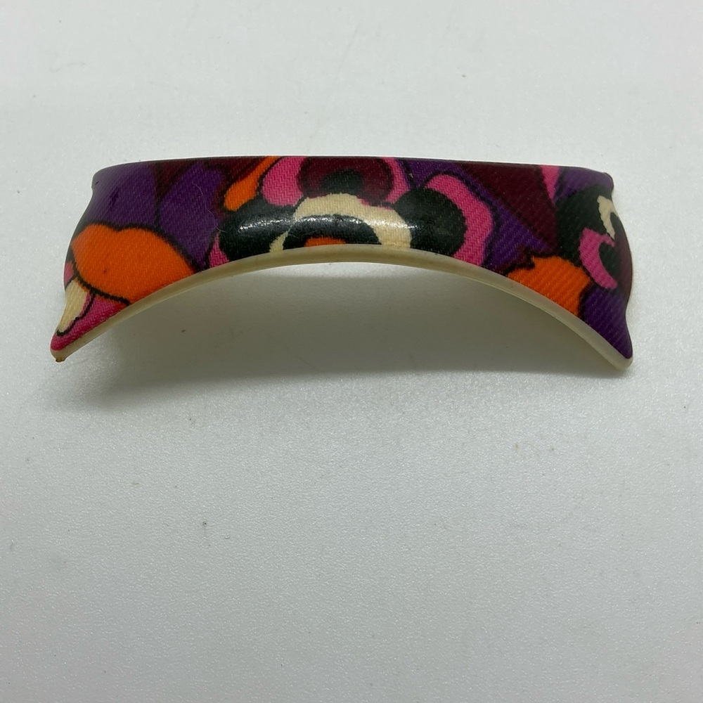 Vintage Barrette Long Rectangle Colorful Pattern Retro Hair Clip Made in France - Picture 2 of 8